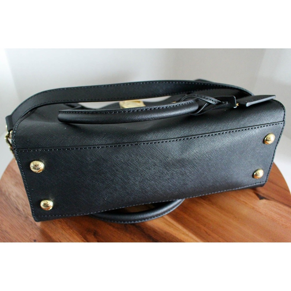 Michael Kors Hamilton East West Satchel Handbag Black Saffiano Leather Gold Tone - Picture 10 of 11
